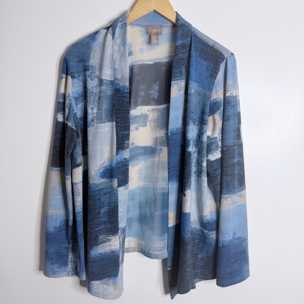 Chico's Blue Open Front Cardigan Large Chico's 2 Workwear‎ Resortwear Minimalist